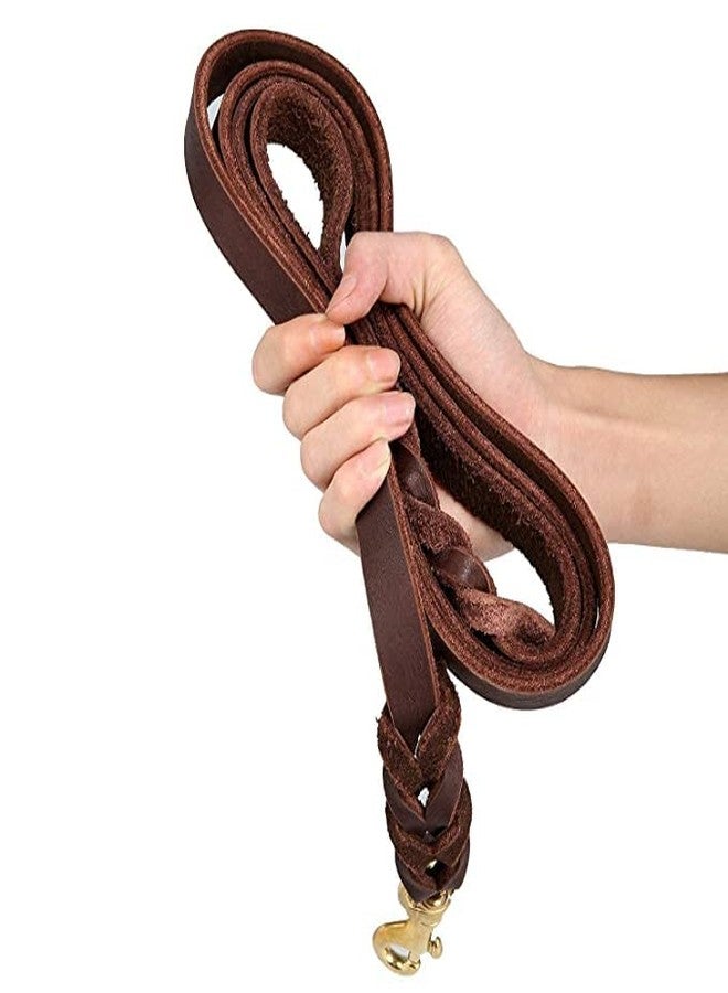Pups&Pets Dog Training Leash Braided Leather Strap Leash Lead Durable Dog Slip Lead with Brass Hook Show Leash (Brown, 6 Ft) - Image 3